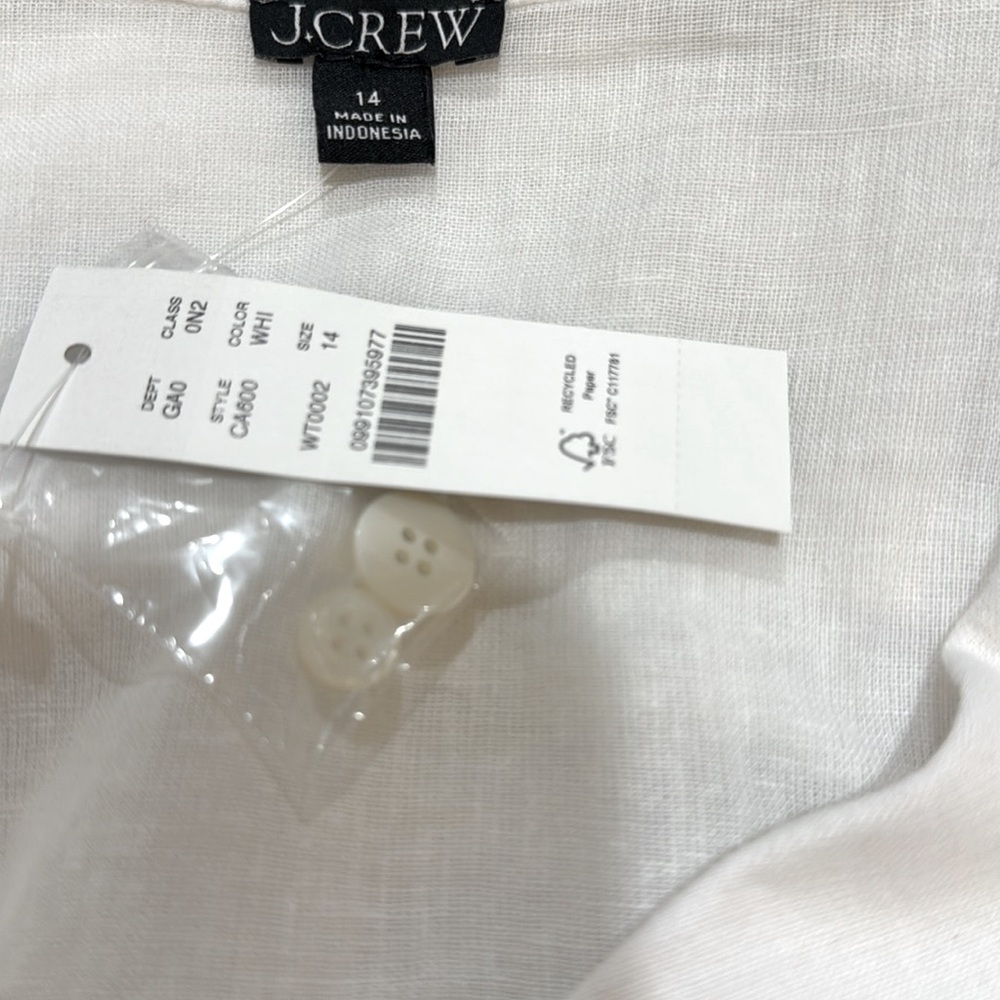 J. Crew White Camp-collar shirt in featherweight linen blend size 14 NWT - Picture 4 of 9